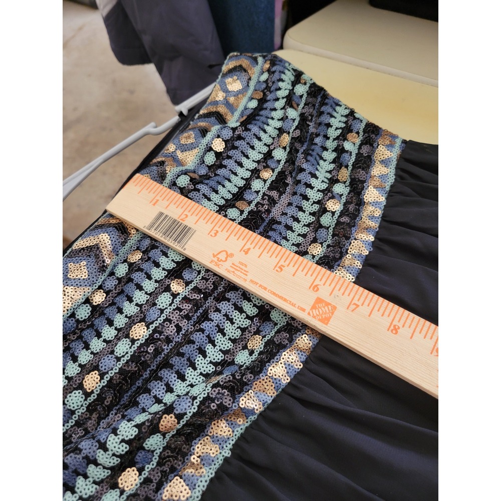 As You Wish Sequin Low Dress Black Gold Blue Tribal Embellished Chiffon #207 - Picture 7 of 10